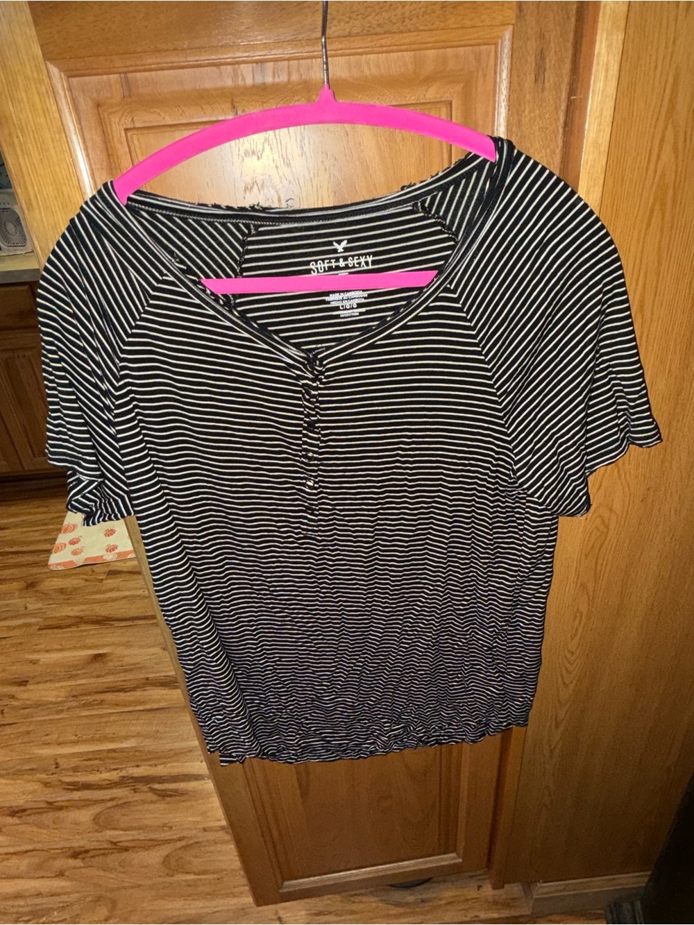 American Eagle Outfitters Black & White Striped Short Sleeve Top